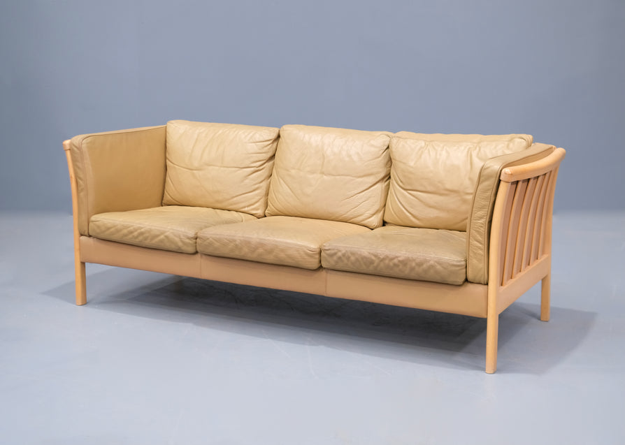 Danish Three Seater Stouby Sofa in Leather