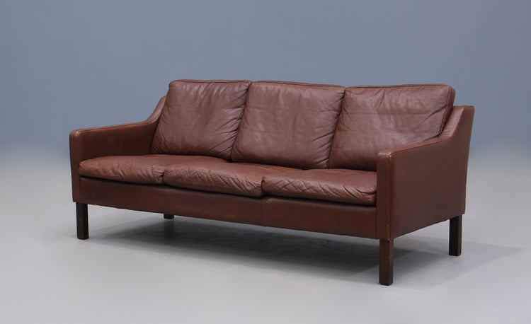 Low-Profile Danish Three-Seater Sofa in Leather