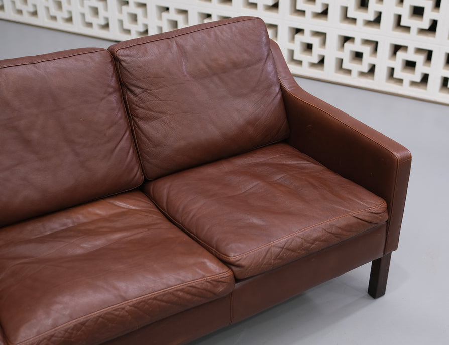Low-Profile Danish Three-Seater Sofa in Leather