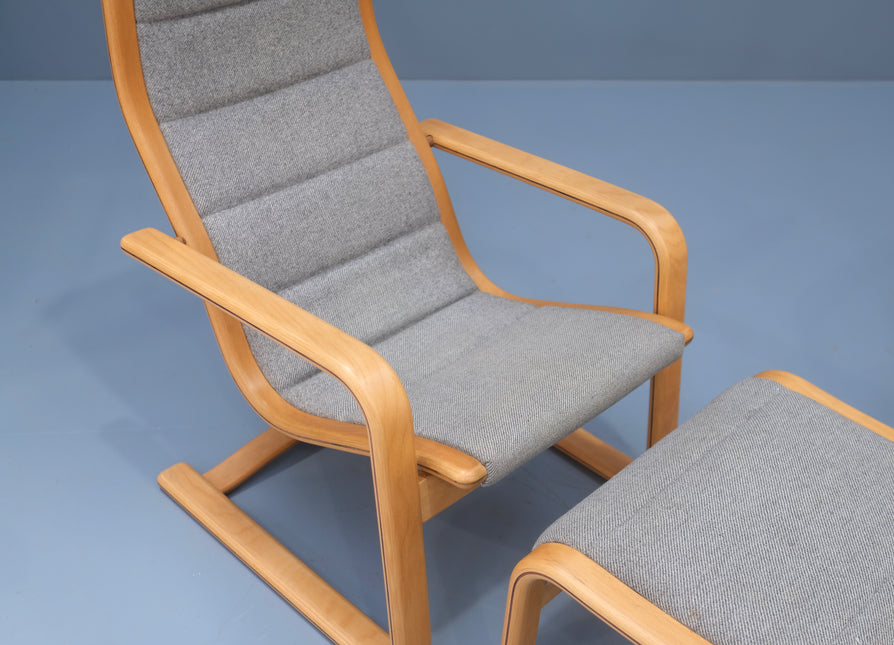 Pair of Yngve Ekström Lamello Chairs & Footstool