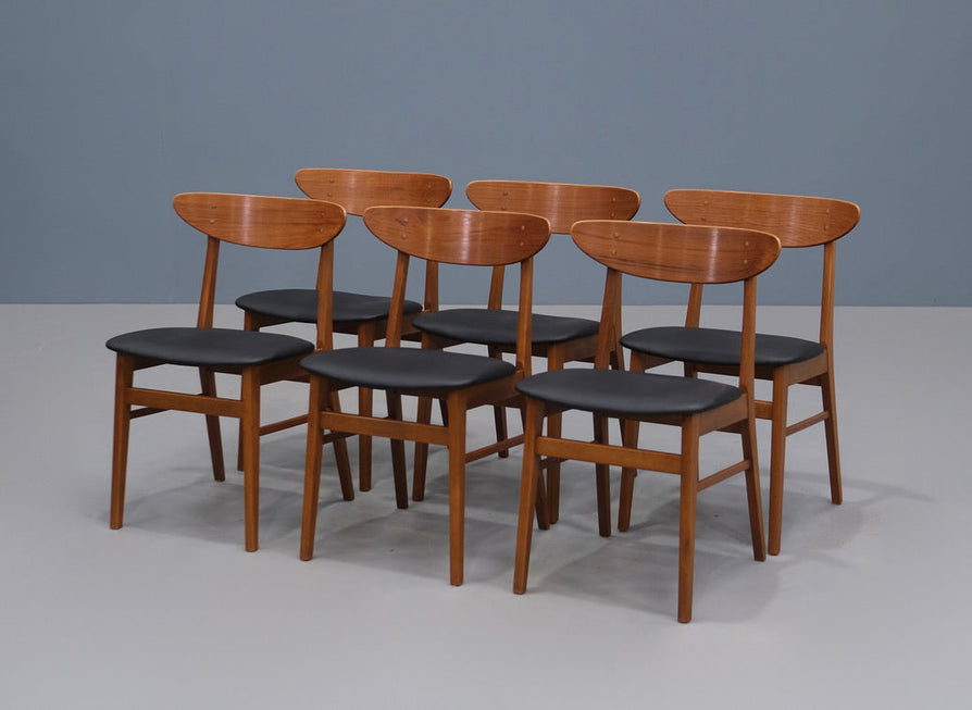Six Farstrup Dining Chairs in New Black Vinyl