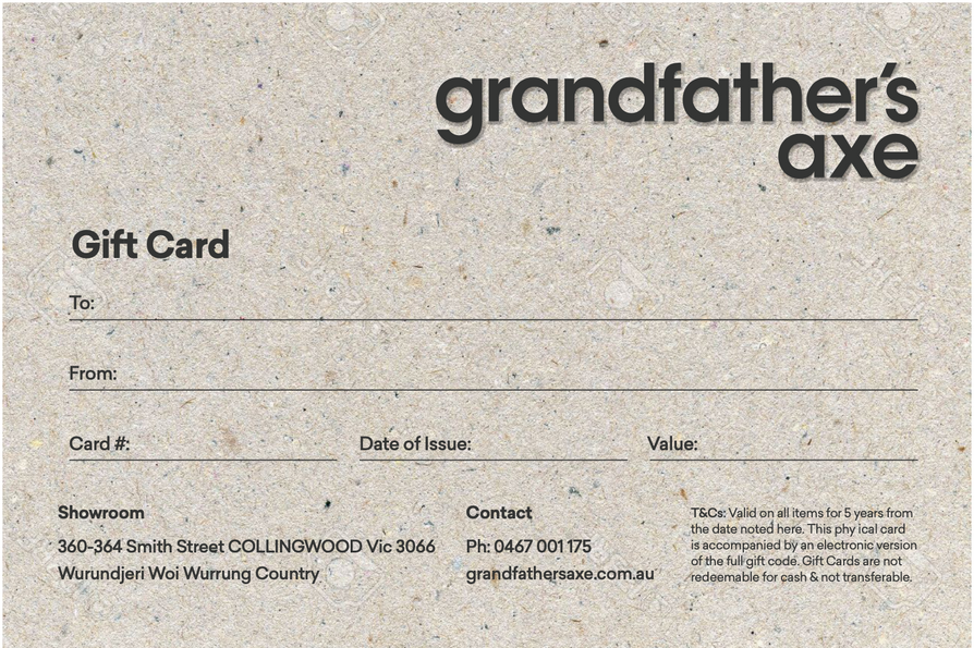 Grandfather's Axe Gift Card $200